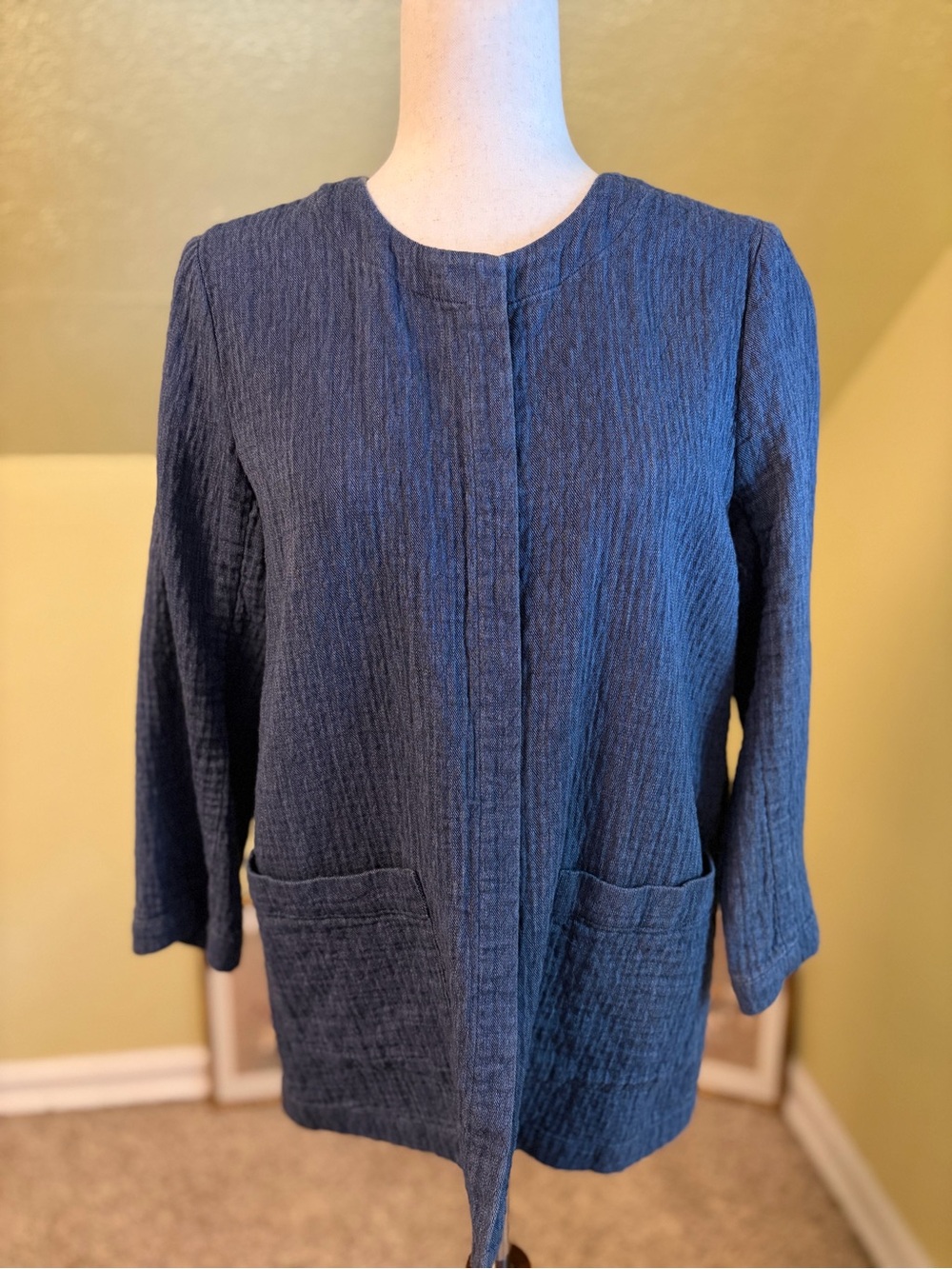 Eileen Fisher Textured Navy Open-Front Jacket